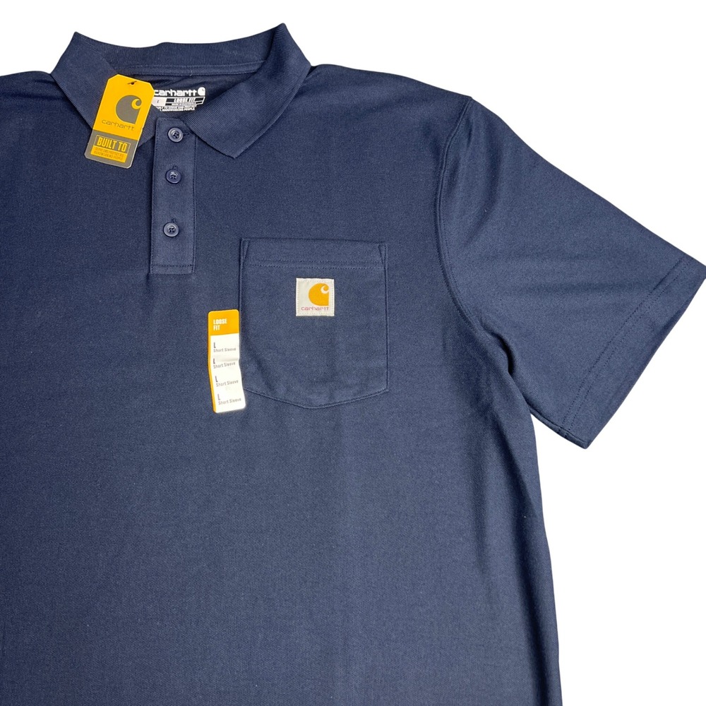 Carhartt Mens Loose Fit Midweight Pocket Polo Shirt Navy Blue TK6685 L NWT